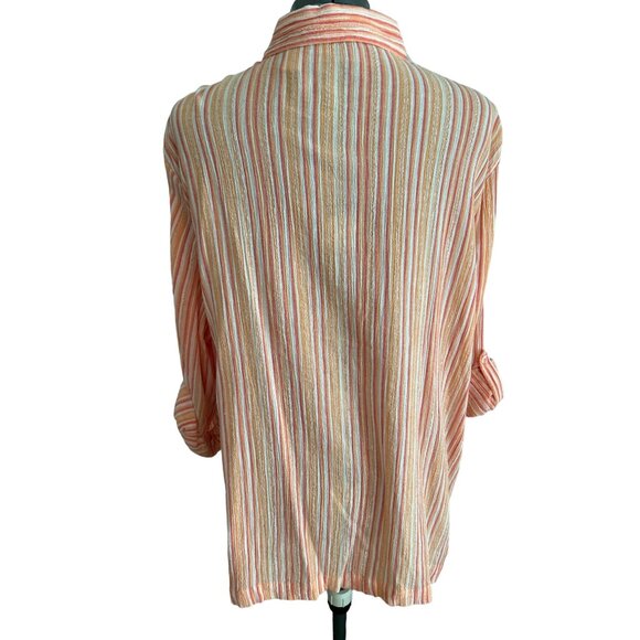 Studio Works Striped Button-Up Shirt Cotton Blend Orange & Pink, Size XL - Picture 3 of 7